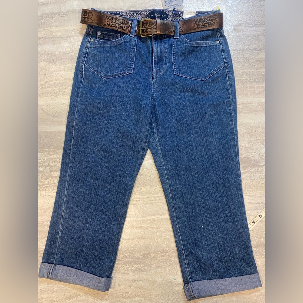 Gloria Vanderbilt Amanda Women’s 6 MidRise Straight Jeans BlueDenim Leather Belt